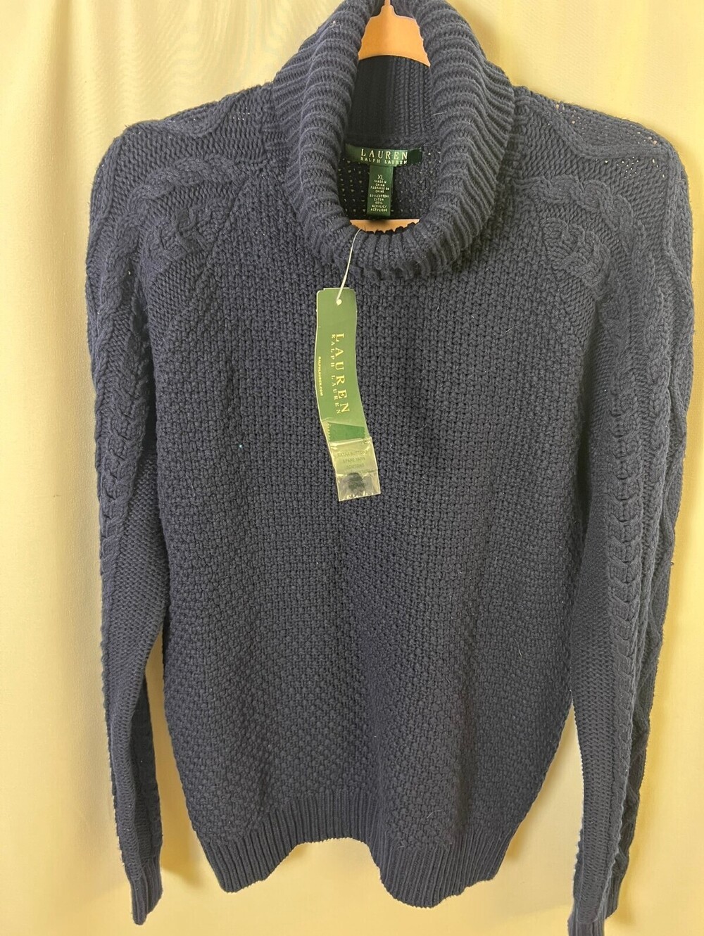 Lauren Ralph Lauren Navy Cable-Knit Turtleneck Sweater XL Classic